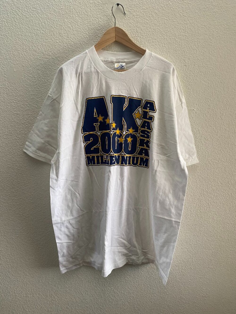 VTG Y2K Alaska 2000 Millenium AK White T-Shirt 2XL Port & Company Short Sleeve